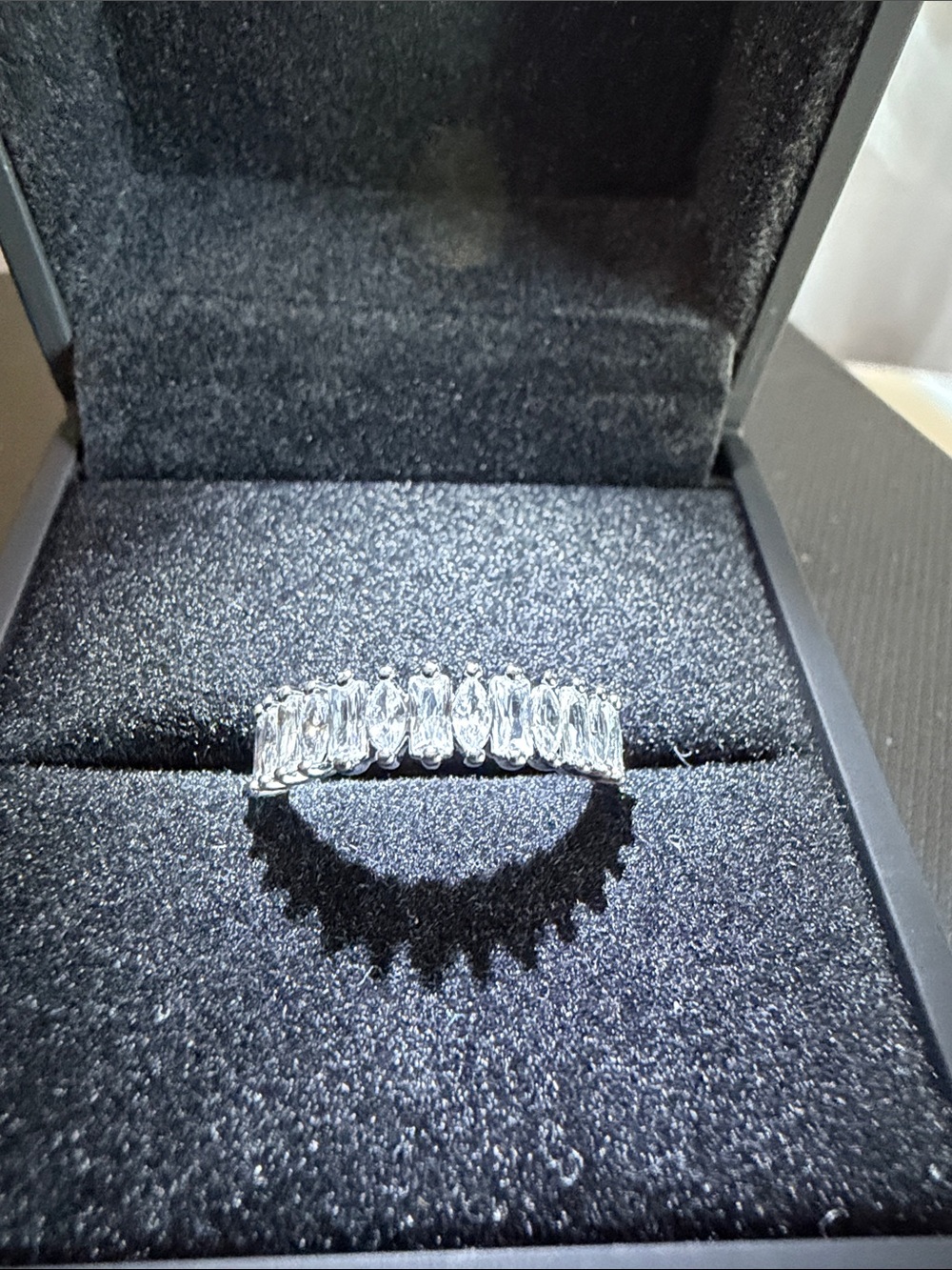 Silver Baguette CZ Band Ring - Silver tone